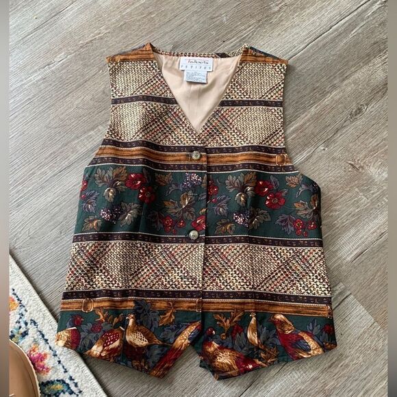 VTG Talbots Funky Vest Hippie Boho Floral Pattern Birds Multi Color Size P S - Picture 9 of 10